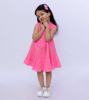 A-Line Cut Sleeveless Gathered Dress For Girls