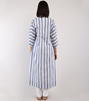 Blue & White Striped Cotton Cape Set