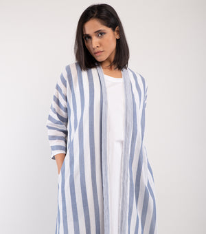 Blue & White Striped Cotton Cape Set