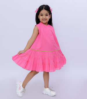 A-Line Cut Sleeveless Gathered Dress For Girls