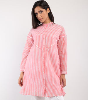 Coral Striped Cotton Tunic