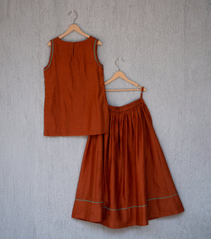 Rust Chanderi Embroidered kurta & Lehenga Set