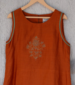 Rust Chanderi Embroidered kurta & Lehenga Set