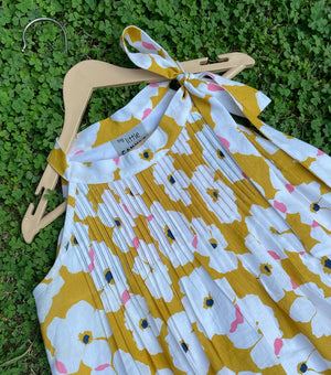 Mustard Printed Cotton Flared Dress