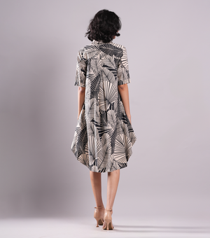 Beige & Black Printed Cotton Shirt Dress