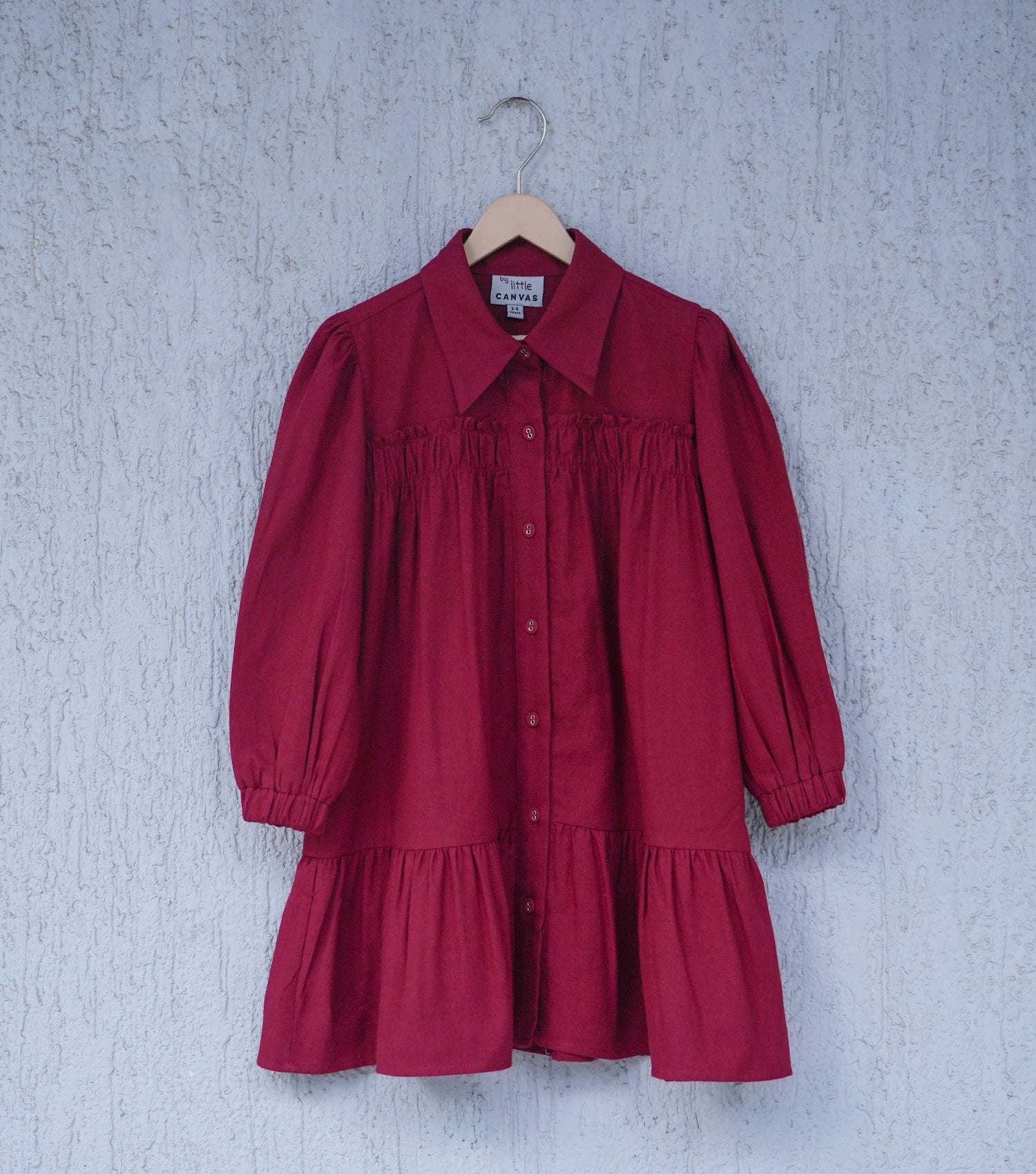 Maroon Woollen Dress for Girls with Smocking Detailing