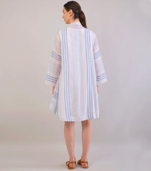 White & Blue Striped Woven Cotton Overlay & Dress