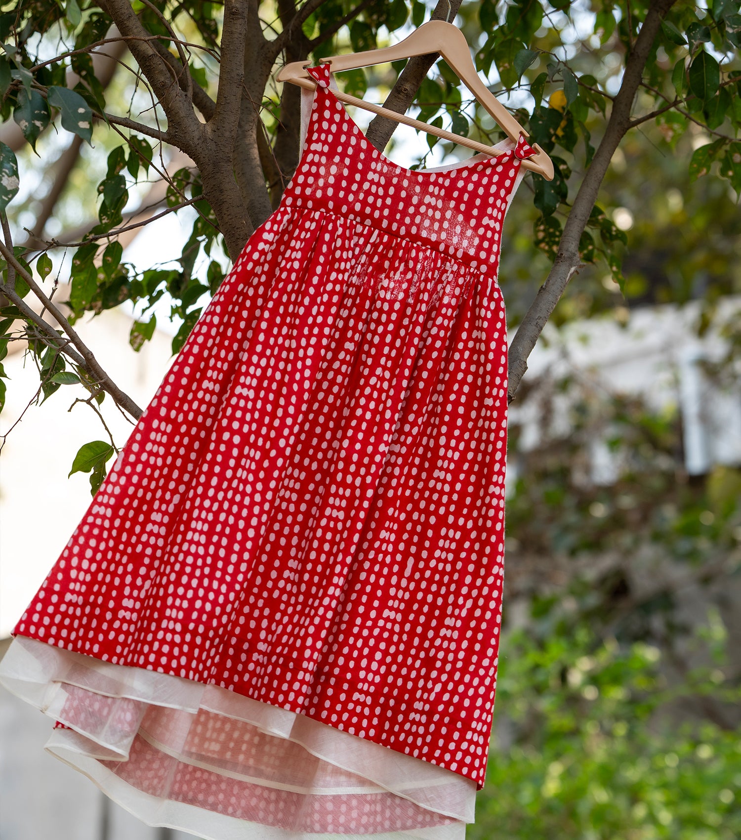 RED POLKA EMPIRE SUMMER DRESS FOR GIRLS FOR GIRLS