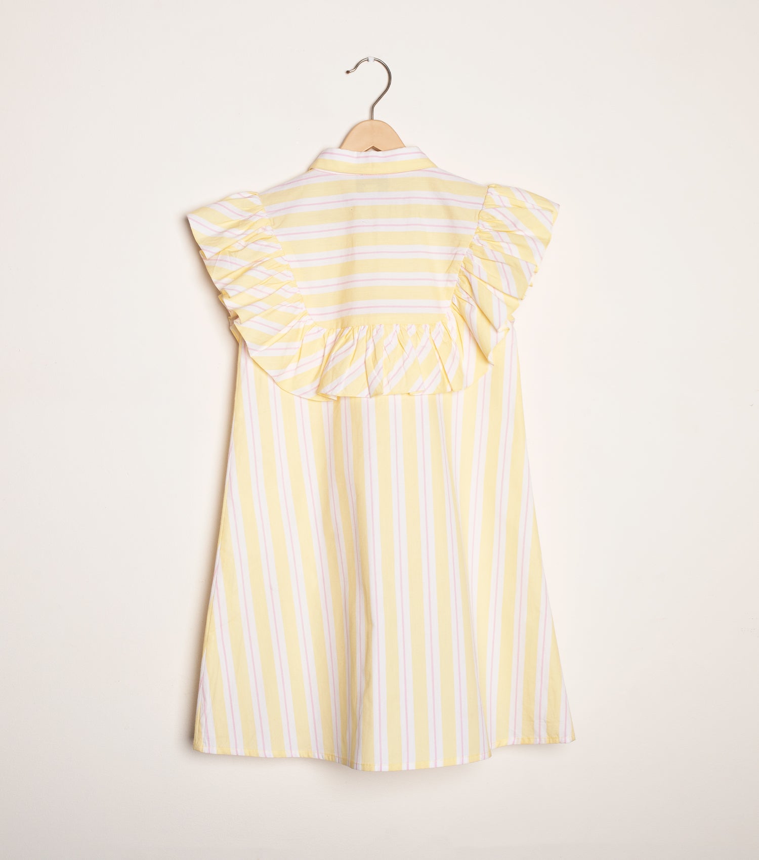 Yellow Striped Cotton A-line Dress