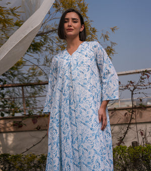 Blue Meadow Printed Cotton Kurta Set