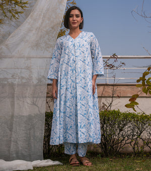 Blue Meadow Printed Cotton Kurta Set