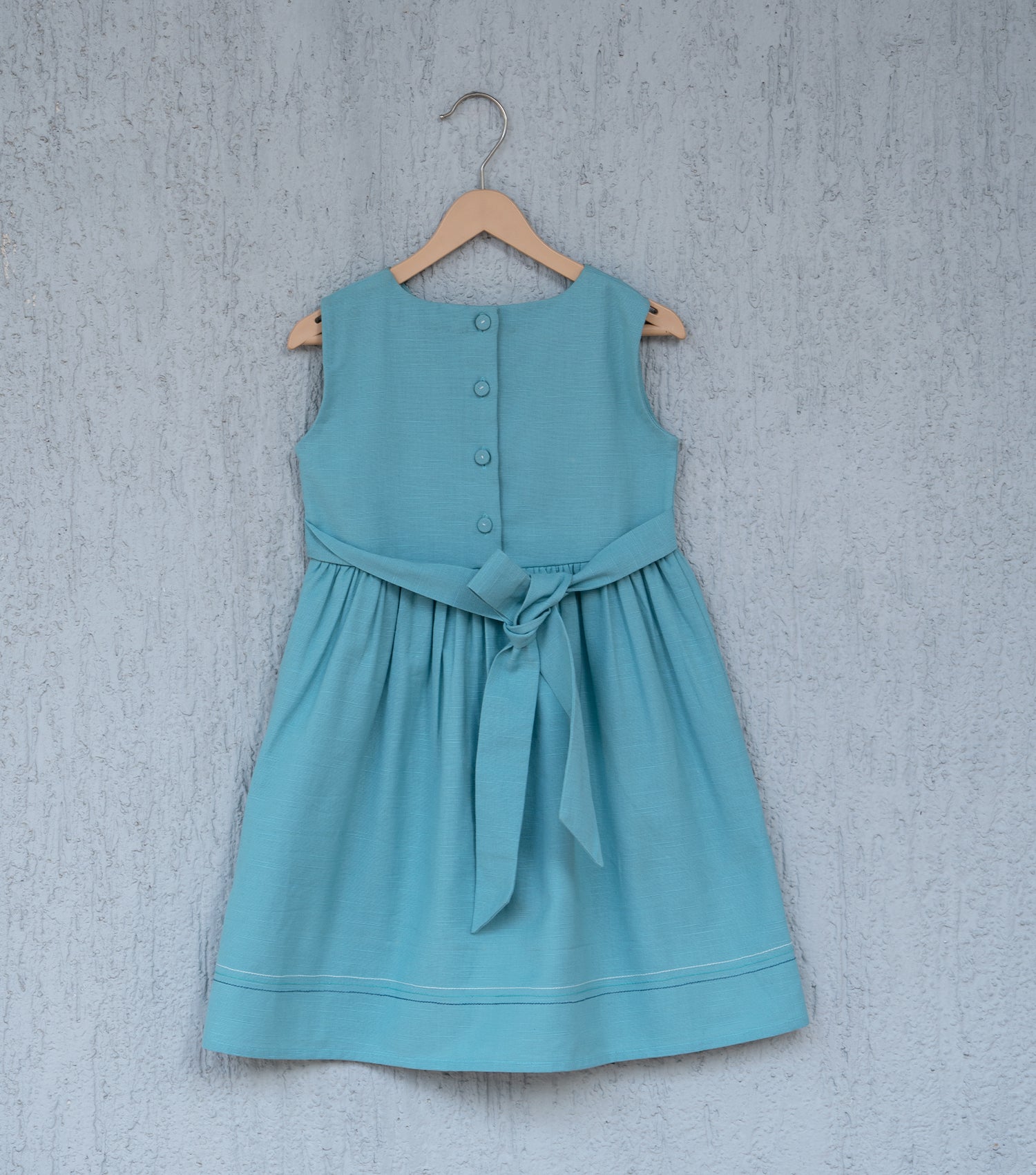 Blue Blossom Elegance Linen Dress For Girls