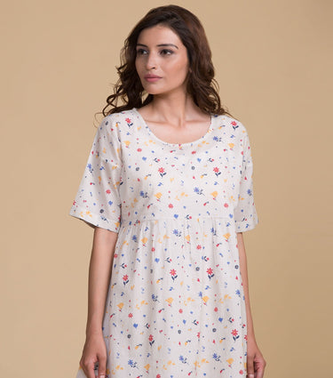 Beige floral cotton Dress