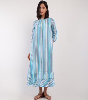 Blue Striped Woven Cotton Dress