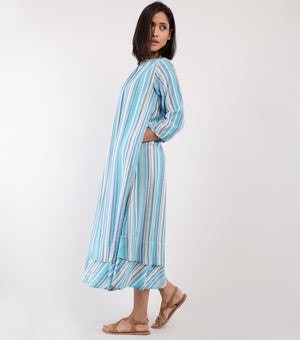Blue Striped Woven Cotton Dress