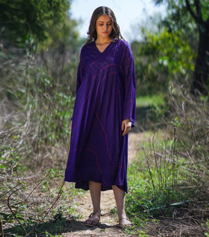 Purple Printed Cotton Silk Dress