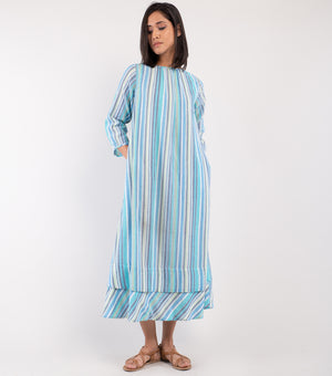 Blue Striped Woven Cotton Dress