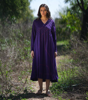 Purple Printed Cotton Silk Dress