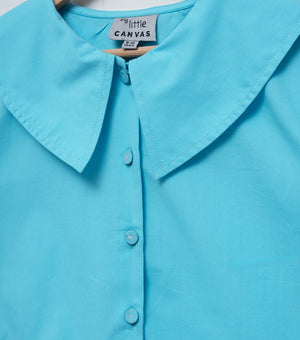 Sky Blue Poplin Collar Dress For Girls