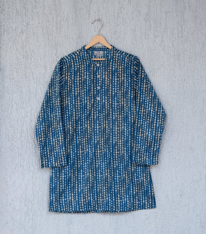 Navy Blue Printed Cotton Kurta