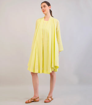 Lemon Yellow Striped Woven Cotton Overlay & Dress