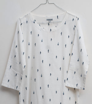 White Printed Cotton Kurta