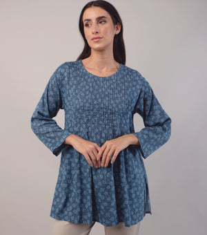 Blue Printed Cotton Top