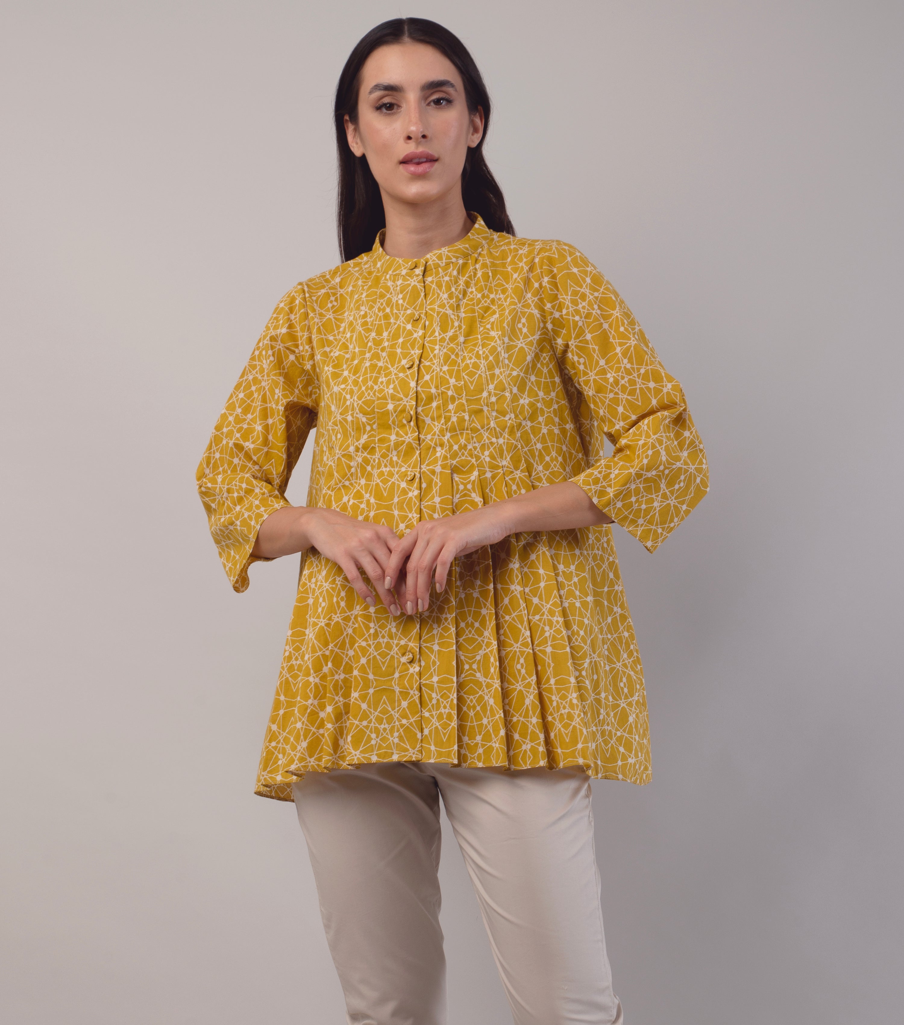 Mustard Yellow Printed Cotton Top