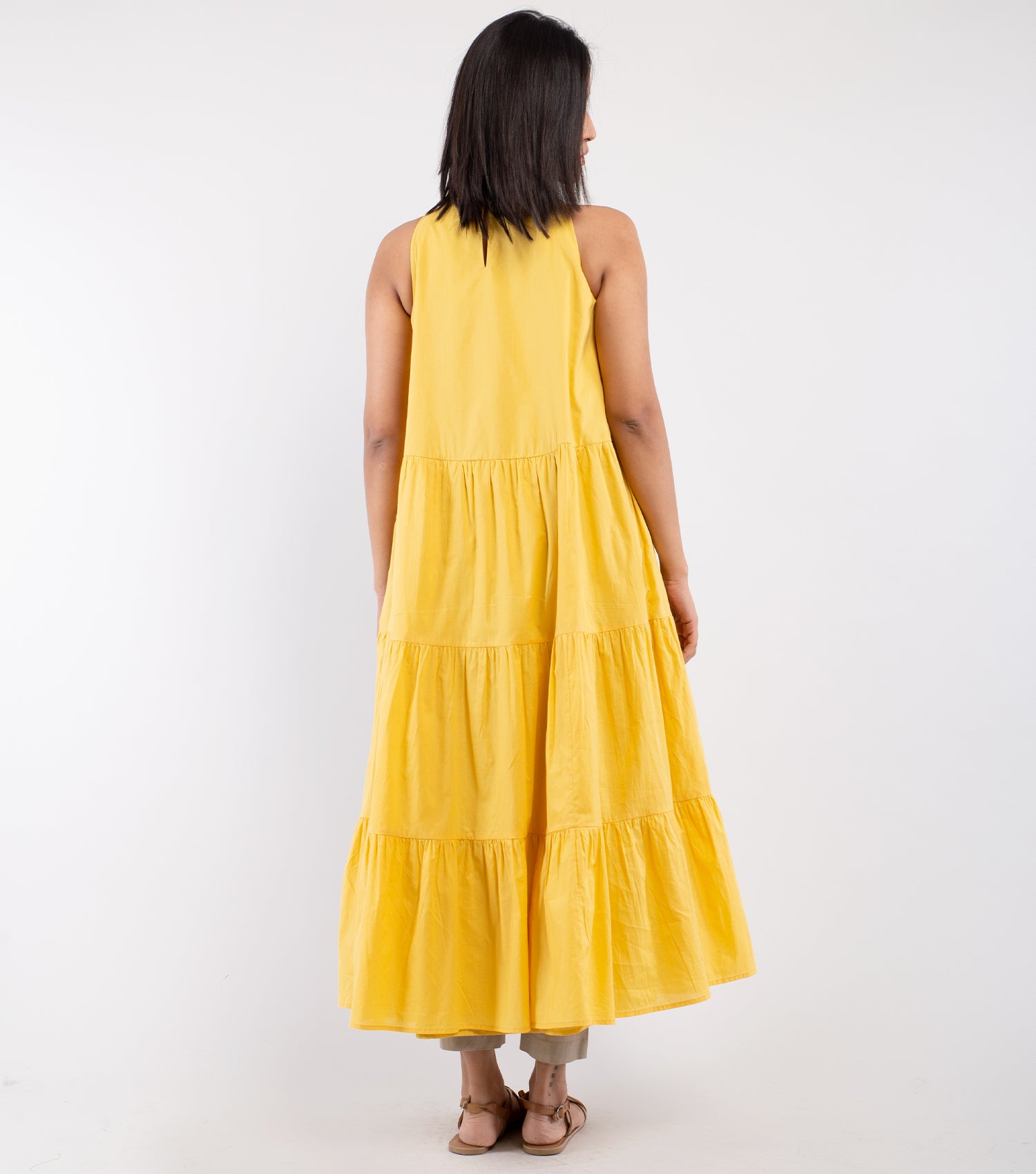 Yellow cotton tiered kurta