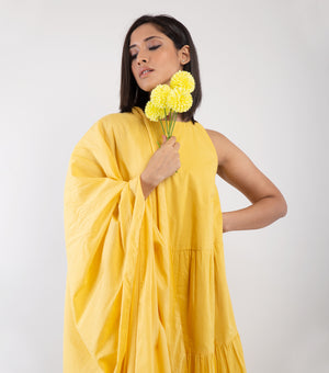 Yellow cotton tiered kurta