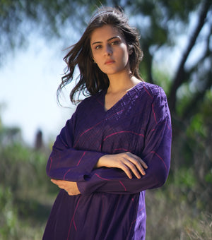 Purple Printed Cotton Silk Dress