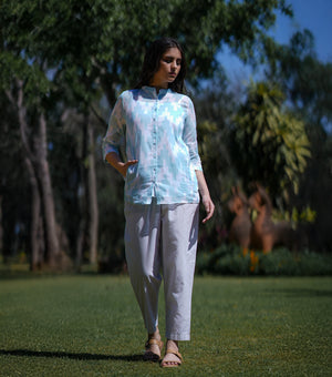 Light Blue White Woven Cotton Shirt