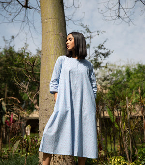 Blue Woven Cotton Dress