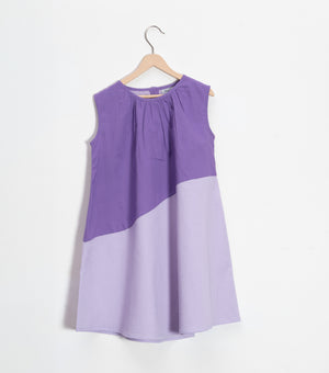 Color Block Purple Sleeveless Dress For Girls