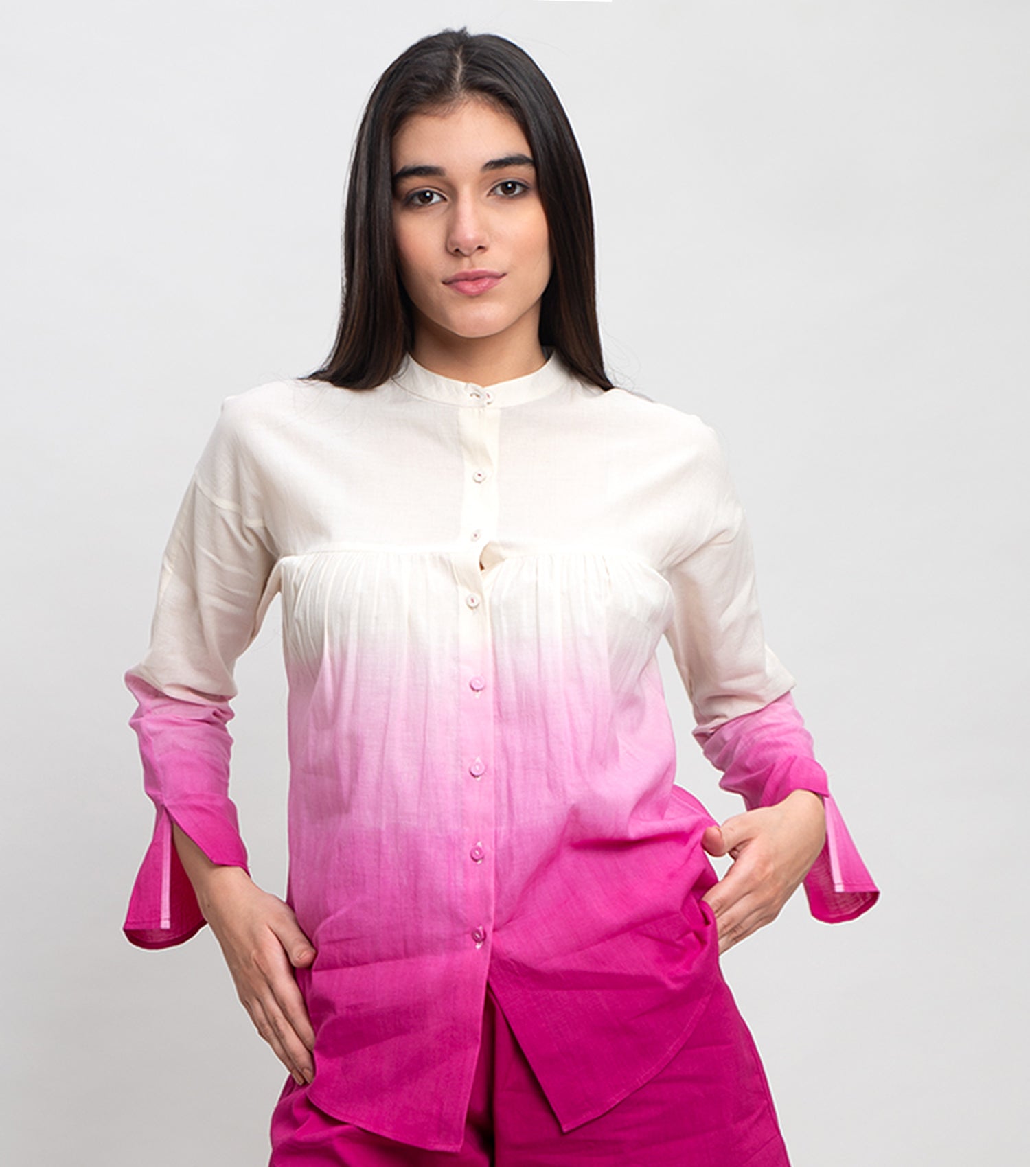 Pink White Cotton Ombre Shirt