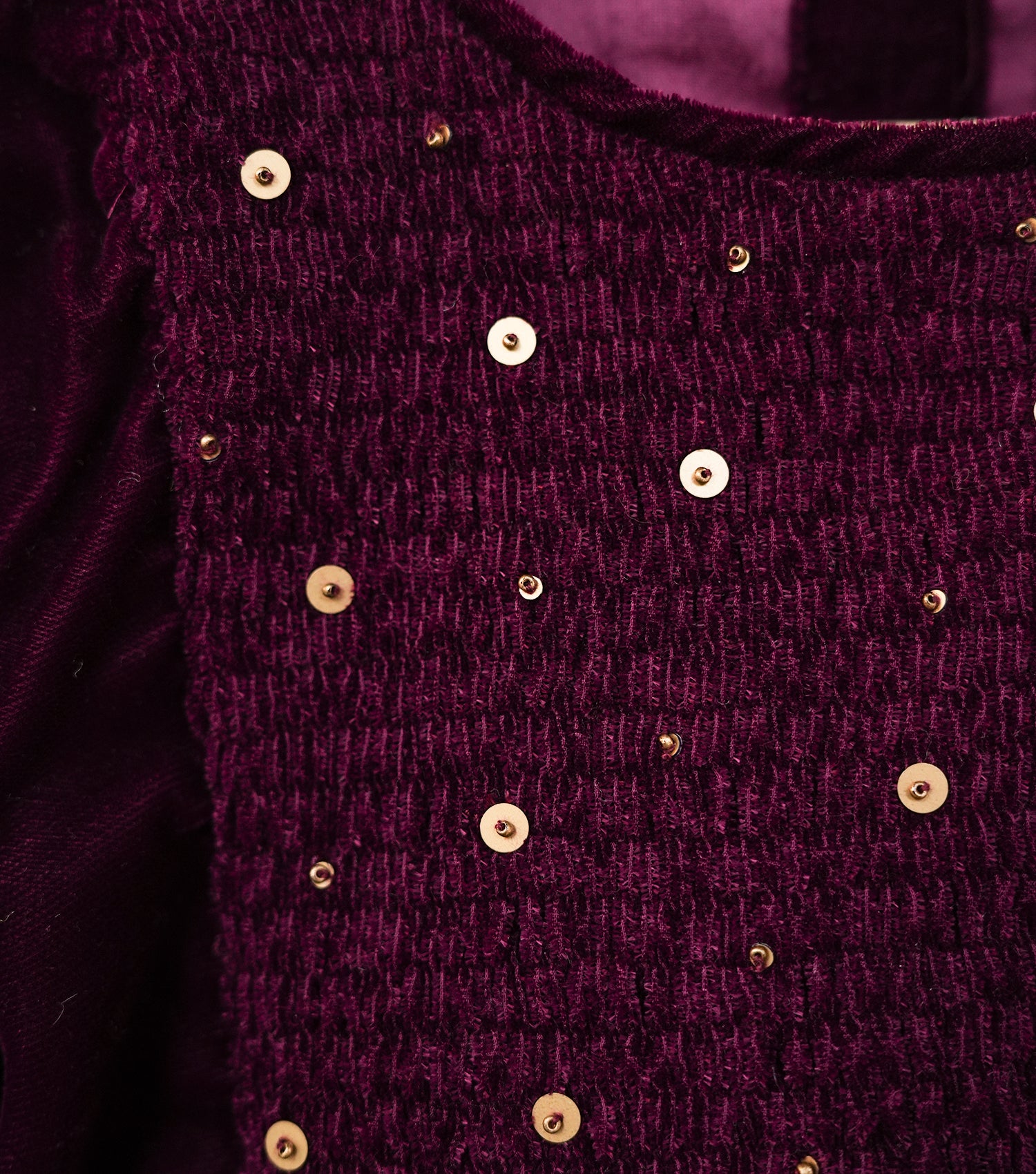 Wine Velvet Hand Embroidered Winter Dress