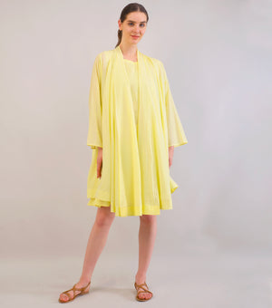 Lemon Yellow Striped Woven Cotton Overlay & Dress