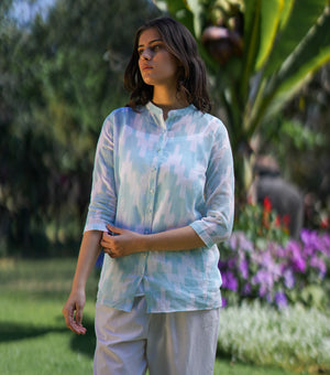 Light Blue White Woven Cotton Shirt