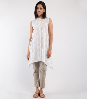 Beige printed cotton top