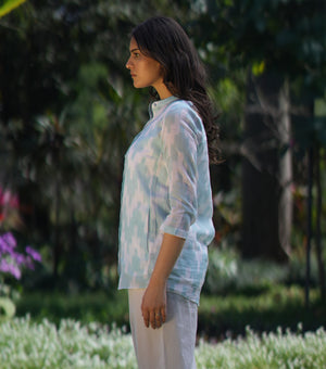 Light Blue White Woven Cotton Shirt