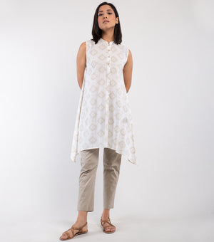 Beige printed cotton top