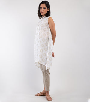 Beige printed cotton top