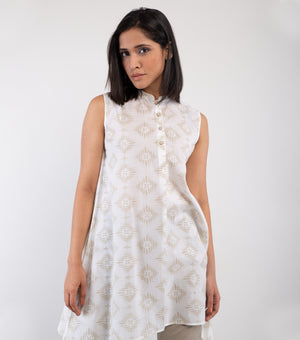 Beige printed cotton top
