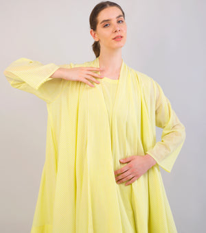 Lemon Yellow Striped Woven Cotton Overlay & Dress