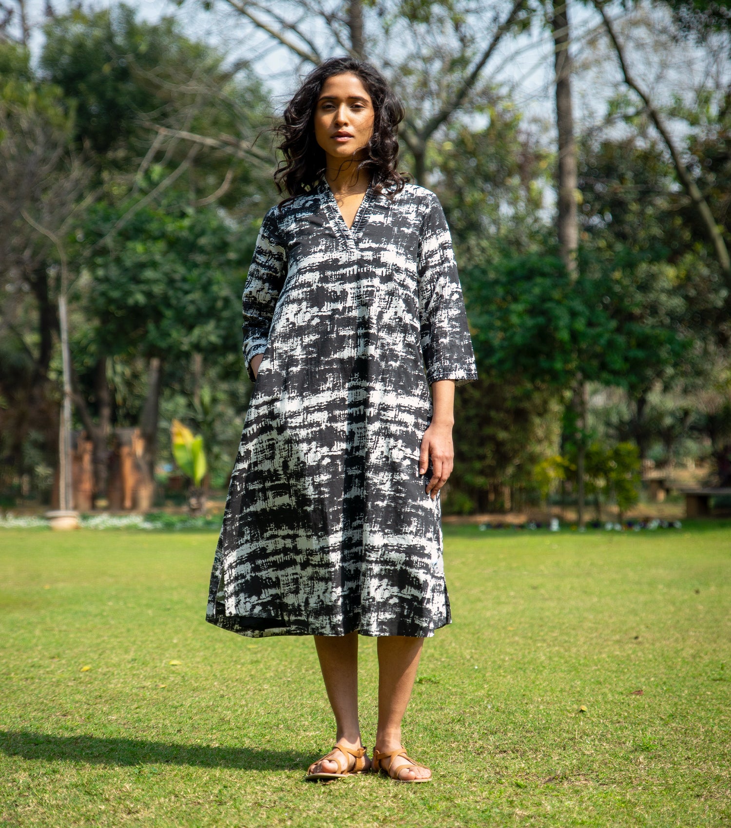 Black Printed Cotton Dress