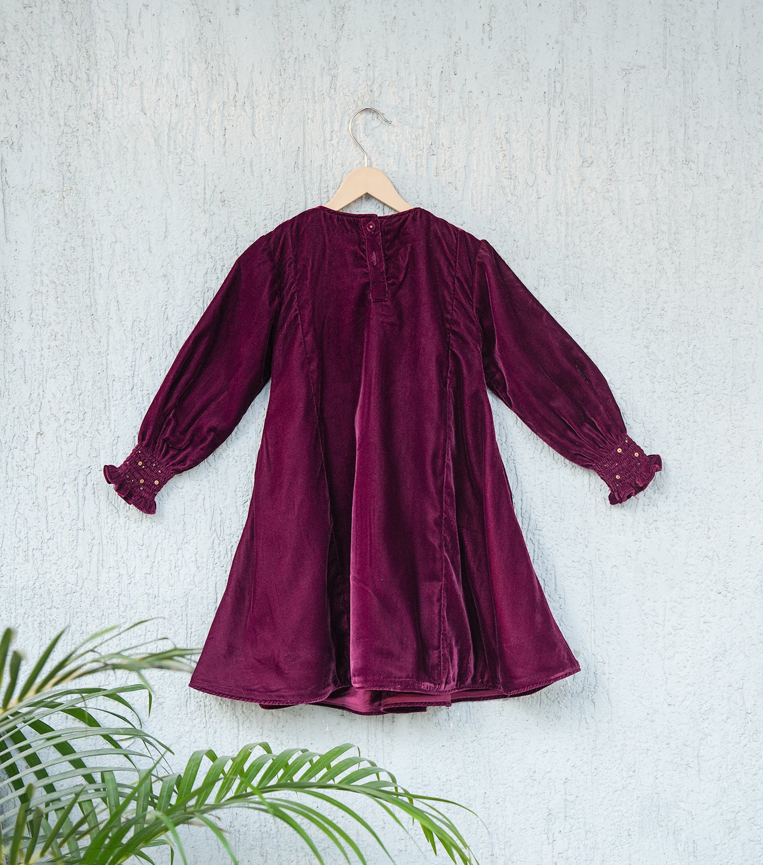 Wine Velvet Hand Embroidered Winter Dress