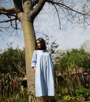Blue Woven Cotton Dress