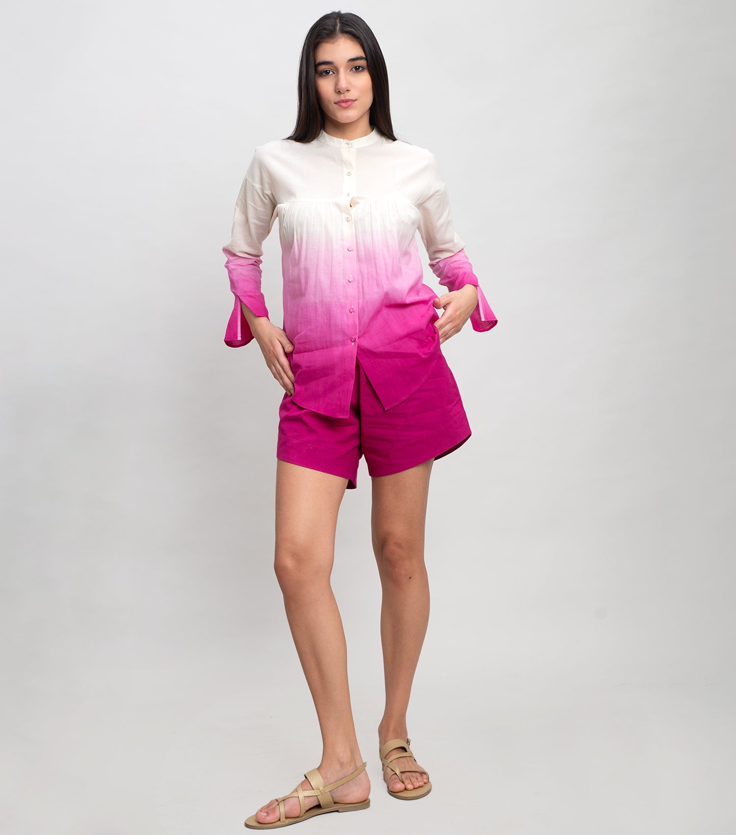 Pink White Cotton Ombre Shirt