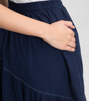 Navy Cotton Skirt with Thread Stitch Line Detail