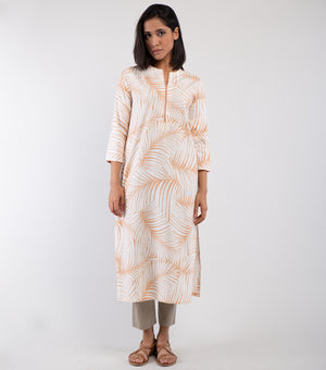 White Printed Cotton Kurta